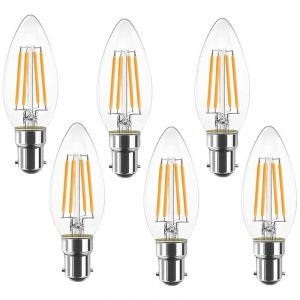 Lot de 6 ampoules LED B15 Ba&iuml;onnette &agrave; filaments vintage bougie C35, sans scintillement &agrave; vis Edison &ndash; 4W (&eacute;quivalent 40 W) 400 lm blanc chaud 2700