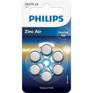 Philips - Batteries 1.4V pour prothèse auditive Batterie 675 (Batterie pour prothèse auditive) ZA675B6A/00, Technologie Zinc Air Premium, Batterie