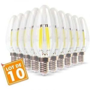 Lot de 10 Ampoules Flamme Filament 4w eq. 40W Culot E14 blanc chaud 2700K