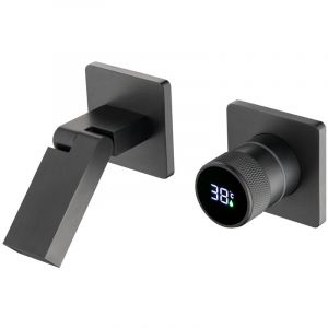 Robinet De Salle De Bain Avec Affichage Num&eacute;rique LED, Robinet Lavabo Mural Pliable &Agrave; 180&deg; Mitigeur De Lavabo Robinets Cascade De Baignoire Avec
