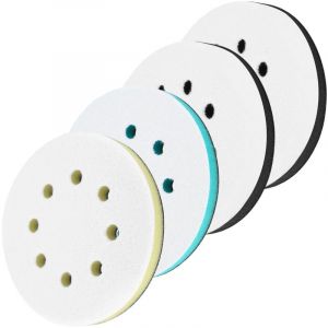 4 Pcs Plateau de Ponçage en Mousse, 125mm Tampon de Ponçage Souple Tampon d'interface Ponceuse, Patin de ponçage Eponge Ponceuse 8 Trous pour