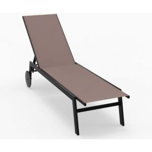 COSTWAY Bain de Soleil avec 2 roulettes, Chaise Longue Jardin Exterieur R&eacute;glable en 6 Positions, Tissu Respirant, Structure en M&eacute;tal, Transat pour