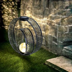 Lampe solaire boule orientale lumi&egrave;re d&eacute;corative jardin lampe solaire solaire en m&eacute;tal pour l'ext&eacute;rieur, verre craquel&eacute;, piquet de sol, 1x led 0,06W