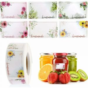 500 pièces Étiquettes à confiture,Étiquette Autocollante Fleur Rectangle Etiquettes Autocollants Bocaux,convient pour pot de confiture bocal