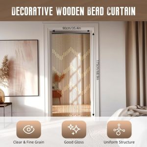 Rideau de porte &agrave; perles en bois - 90 x 175 cm - Rideau d&eacute;coratif en perles de bambou - Rideau de porte