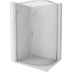 Mexen - Exo cabine de douche asym&eacute;trique semi-circulaire coulissante 100 x 90 cm, transparent, chrome - 8131-100-090-01-00