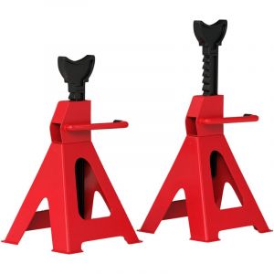 Lot de 2 chandelles voiture capacité 3 tonnes, hauteur réglable de 290 à 425 mm, goupille de sécurité, rouge