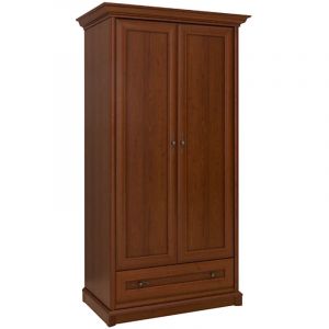 Armoire &agrave; deux portes avec tiroir, coloris ch&acirc;taigne - Longueur 110 x Profondeur 65,5 x Hauteur 204,5 cm