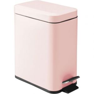 Poubelle rectangulaire en m&eacute;tal avec couvercle, poubelle compacte avec doublure amovible et poign&eacute;e pour salle de bain, cuisine &ndash; Rose clair