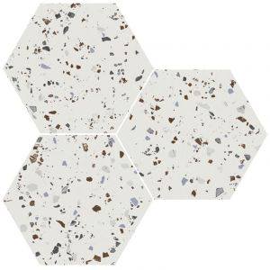 Carrelage gr&egrave;s c&eacute;rame effet terrazzo District South Hexagone 29x25 cm Blanc - Mat - bo&icirc;te de 0.94 m2