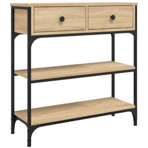 D&eacute;coshop26 - Table console d'entr&eacute;e fonctionnel et styl&eacute; avec tiroirs et &eacute;tag&egrave;res 72,5 x 25 x 75 cm bois d'ing&eacute;nierie et m&eacute;tal DEC031945