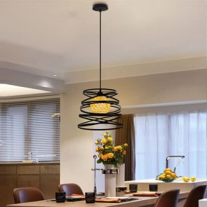 Axhup - Noir Lustre Suspension industrielle Cage Fer Ressort 30cm Luminaire Salle &agrave; Manger Couloir Chambre