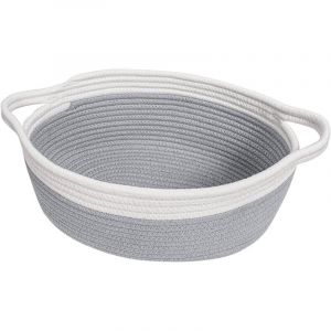 SSTRWGOOD Petit panier tress&eacute; en rotin, gris, pour jouets, salle de bain, maquillage ou rangement en &eacute;tag&egrave;re