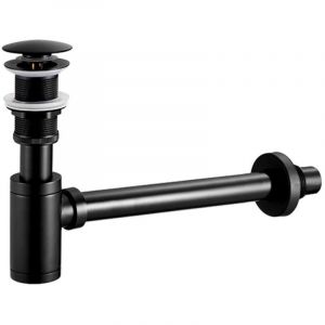Siphon de lavabo avec bonde Siphon universel et bonde d'&eacute;coulement de salle de bain plein pour lavabo noir mat 1/4 x 30 mm siphon pop-up, bonde
