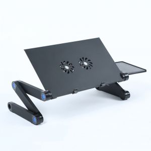 Lifcausal - Support pour ordinateur portable en aluminium ajustable, léger et portable avec 2 ventilateurs de refroidissement et coussin