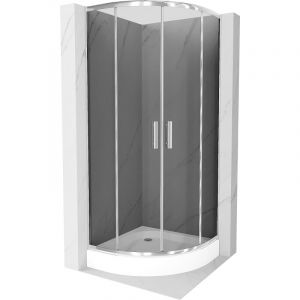 Mexen - Cabine de douche Rio demi-ronde 70 x 70 cm, gris, chrome + bac de douche Rio, blanc - 863-070-070-01-40-4710