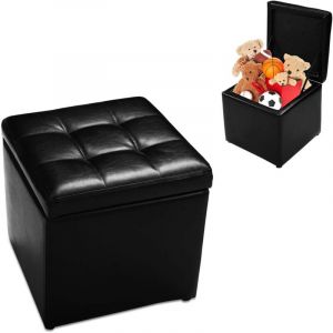 Tabouret Pouf avec Bo&icirc;te de Rangement en Bois&Cuir PU,40x40x40CM,Charge 150KG,Banc &agrave; Chaussures avec Espace de Stockage,Noir - Goplus