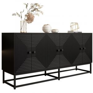 Buffet et enfilade-Moderne Noir-3 Portes Doubles-Grand Rangement-Finition Mat-Orga... 160x38x75,5cm