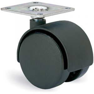 Roulette pivotante avec plaque et axe lisse, noire, charge max. charge 50 kg, &oslash; 5 cm