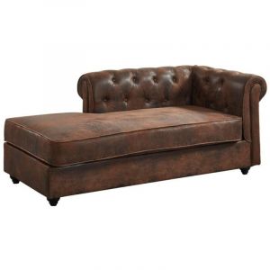 Vente-unique - M&eacute;ridienne gauche chesterfield en microfibre aspect cuir vieilli shirel