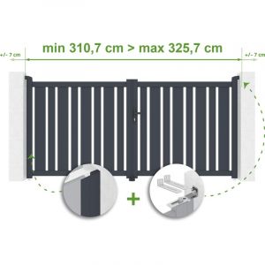 Portail battant ajustable en largeur VEYMONT 3m H.140cm Aluminium Gris Anthracite