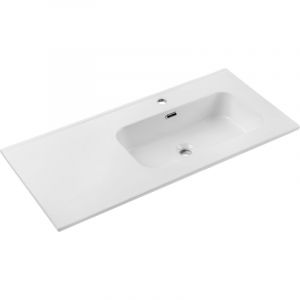 Vasque simple 100 cm avec plan int&eacute;gr&eacute; en c&eacute;ramique blanche brillante &ndash; &Eacute;l&eacute;gance fonctionnelle et moderne