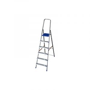 Facal K100 e'chelle domestique 6 marches en aluminium avec plate-forme en acier bleu et garde-corps a' arc ferme' capacite' 100 kg