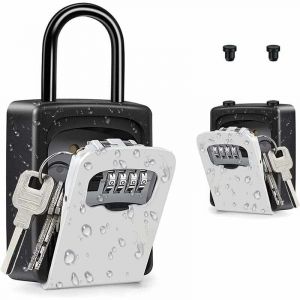 (Argent) Coffre-fort &agrave; cl&eacute;s portable, coffre-fort &agrave; cl&eacute;s avec cadenas avec anse amovible, bo&icirc;te &agrave; serrure &agrave; combinaison murale ext&eacute;rieure pour la