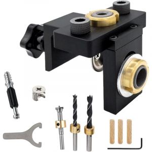 CCYKXA Gabarit de per&ccedil;age 3 en 1, gabarit de per&ccedil;age r&eacute;glable pour tourillons, guide de per&ccedil;age avec poin&ccedil;on en bois pour le chevillage du bois