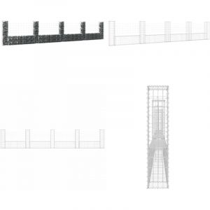 Panier de gabion en forme de u avec 5 poteaux Fer 500x20x100 cm - Panneau De Cloture - Clôture Jardin - Gabion - Mur De Soutènement - Décoration