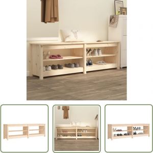 The Living Store - Banc &agrave; chaussures 160x36,5x50 cm Bois de pin massif - Meuble Entr&eacute;e - Banc Chaussure - Rangement Chaussures - Rangement Int&eacute;rieur