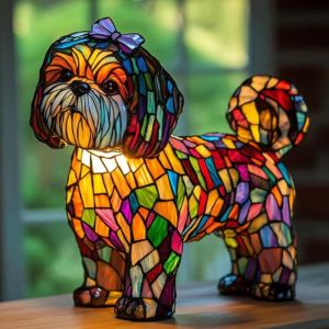Caniche OVeilleuse artistique , lampes de table LED &agrave; th&egrave;me de chiens mignons, veilleuse de table bouledogue fran&ccedil;ais en r&eacute;sine teint&eacute;e, d&eacute;coration