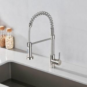 Stanew - Robinet Cuisine Mitigeur Douchette Pivotante 360°, Cuivre Jaune Finition Filigrane, Évier Arc Élevé, Pulvérisateur Escamotable 2 Modes