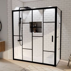 Paroi de douche d'angle effet verri&egrave;re ATELIA avec porte coulissante 170 cm x 80 cm