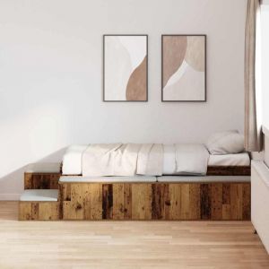 Cadre de lit de rangement en bois ancien 75x190 cm
