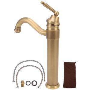 Robinet mitigeur d'eau froide et chaude &agrave; poign&eacute;e unique, robinet d'&eacute;vier haut en cuivre r&eacute;tro industriel pour lavabo au-dessus du comptoir salle de