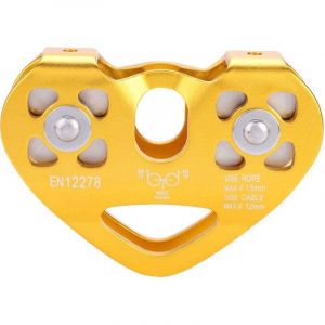 Trywise Poulie de Chariot &agrave; c&acirc;ble &agrave; Double poulie de tyrolienne, poulie d'escalade, Sauvetage pour l'alpinisme en Rappel(Golden)