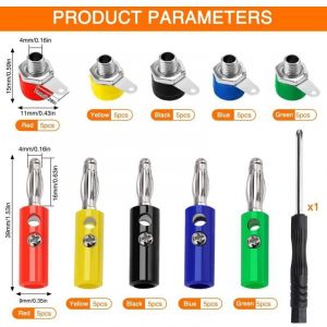 50 Pi&egrave;ces Borne de Prise Banane 4mm, Connecteur Femelle Panneau Banane + Plaqu&eacute;e Nickel Banane Fiche, avec Tournevis