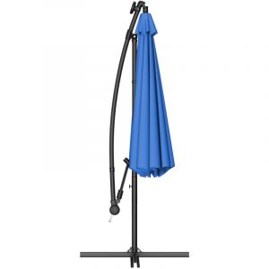 Maisonchic - 3M Parasol Déporté Excentré avec 24 led Lampe Solaire Fait en Polyester Inperméable Hauteur 245CM 8 Baleines en Fer Bleu design in