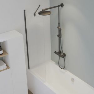 Pare-baignoire 70 x 140 cm verre 5 mm anticalcaire transparent, profilé noir, pare-baignoire fixe, Schulte