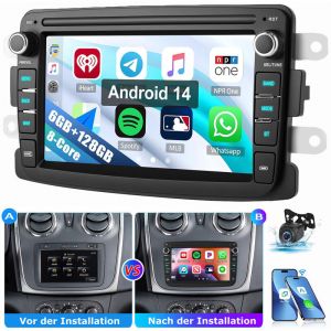 Autoradio 8 c&oelig;urs pour Renault Dacia Duster Dokker Lodgy Sandero Android 14 GPS BT CarPlay 6+128G CAM