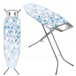 Kadax - Table à Repasser 120 x 38 cm, Planche Pliable avec Housse en Coton, Support de Fer Intégré, Pieds Antidérapants et Reglable Hauteur (Bleu)