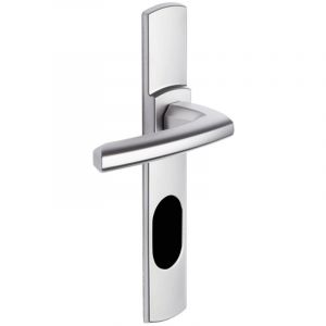 Ensemble de poignée ”Scult” sur plaque - BEZAULT - Diamant noir - Plaque 215 x 41 mm - entraxe de fixation 195 mm - Clé I avec trou oblong pour