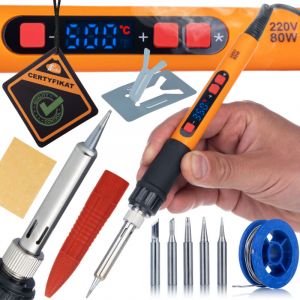 Rosfix Set Fer &agrave; Souder Orange Mastiff 80W Electric S &ndash; Affichage LCD, 180&ndash;500&deg;C, 6 Pointes, &Eacute;tain, Support Pr&eacute;cision Pro Pour &Eacute;lectronique Outil de