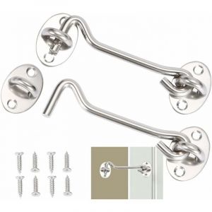 Crochet Cabine 2 Pi&egrave;ces,Crochet Fermeture Porte,Serrure &agrave; Crochet de Porte en Acier Inoxydable Argent,Avec Vis de Montage,Pour Fen&ecirc;tre,Porte de