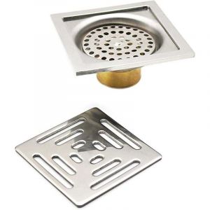 Drain de Douche Carr&eacute; Siphon De Sol Anti-Odeur,Acier Inoxydable Drain de Plancher avec Passoire Filtre(100 mm x 100 mm)