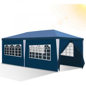Wolketon Tonnelle 3x6 M avec 6 B&acirc;che Lat&eacute;rales Amovibles et 4 Fen&ecirc;tres D&eacute;coratives, Gazebo de Jardin Rapide &agrave; Installer, Bleu