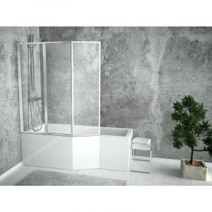 Baignoire bain douche droite avec pare baignoire 3 volets + tablier de baignoire blanc integra 150x75