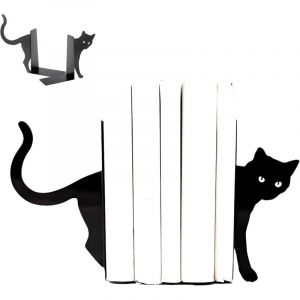 Lot de 2 serre-livres d&eacute;coratifs en m&eacute;tal - Motif chat noir - Pour les amateurs de livres et les amoureux des chats
