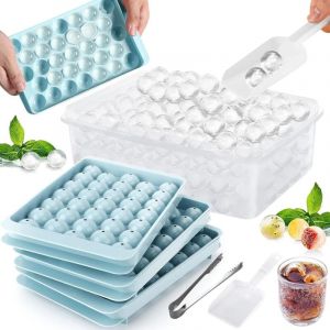 Lot de 6 Bac &agrave; Gla&ccedil;ons Avec Couvercle,99 Bacs &agrave; Gla&ccedil;ons Ronds pour Cong&eacute;lateur,Bac &agrave; Gla&ccedil;ons Alimentaire,Adapt&eacute; au Seau &agrave; Glace,Whisky,Caf&eacute;